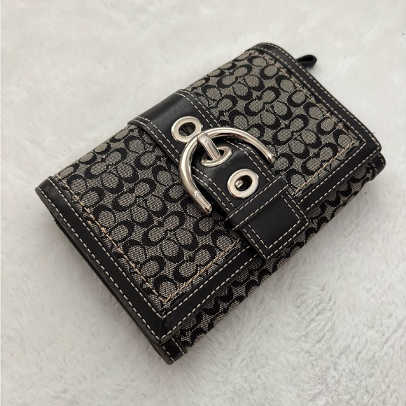 Y2K/Vintage Coach Signature Jacquard Leather Buckle Bifold Wallet - Picture 1 of 8
